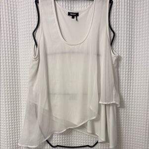 DKNY White Asymmetrical Sleeveless Tank Top Size XL